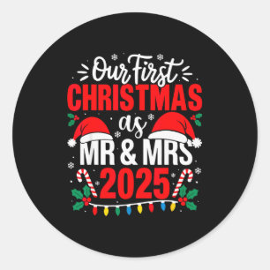 Cute Our First Christmas As Mr &amp; Mrs 2025 Coup Classic Round Sticker