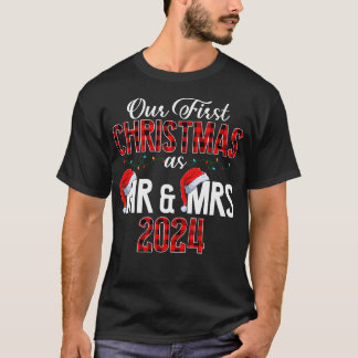 Cute Our First Christmas As Mr Mrs 2024 Couples T-Shirt
