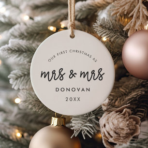 Cute Our First Christmas as Mrs and Mrs photo Ceramic Tree Decoration