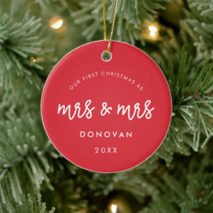 Cute Our First Christmas as Mrs and Mrs Red Ceramic Tree Decoration