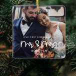 Cute Our First Christmas Wedding Photo Ceramic Ornament<br><div class="desc">A modern typography for this photo ornaments collection. To customise with your favourite picture. You can also easily change the colour of the font to your liking.</div>