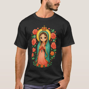 Cute Our Lady of Guadalupe Floral Meican Identity T-Shirt