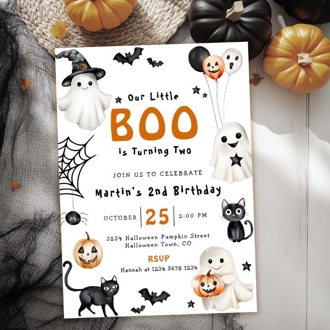 Cute Our Little BOO Halloween Ghost 2nd Birthday Invitation (Creator Uploaded)