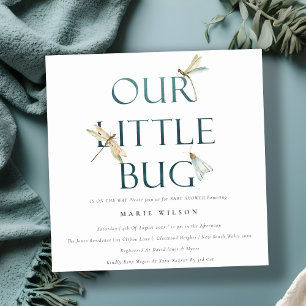 Cute Our Little Bug Blue Dragonfly Baby Shower Invitation