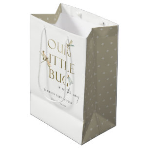 Cute Our Little Bug Gold Dragonfly Baby Shower Medium Gift Bag