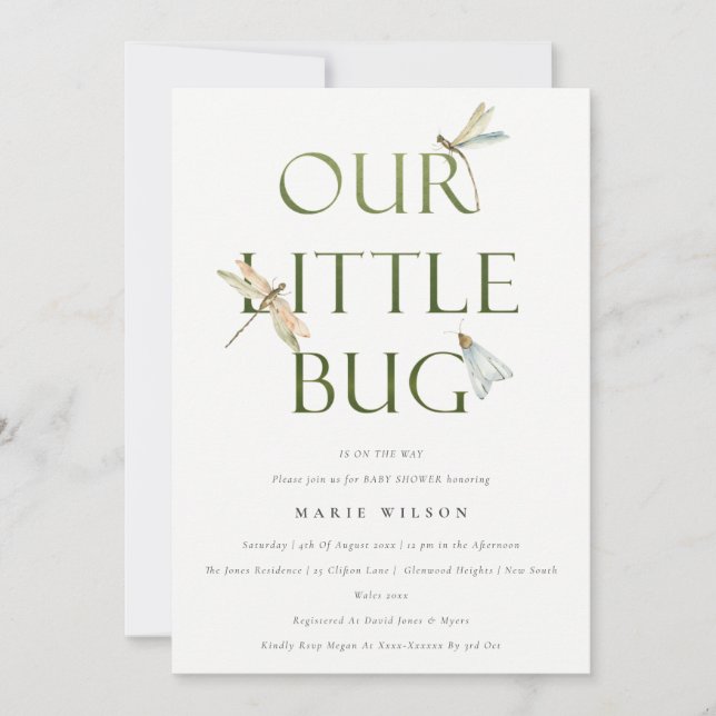 Cute Our Little Bug Green Dragonfly Baby Shower Invitation (Front)