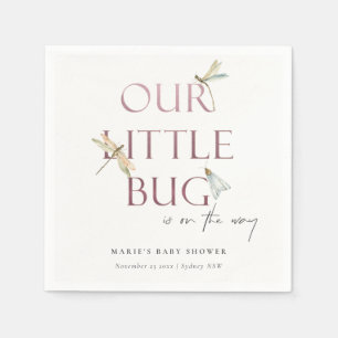 Cute Our Little Bug Pink Dragonfly Baby Shower Napkin