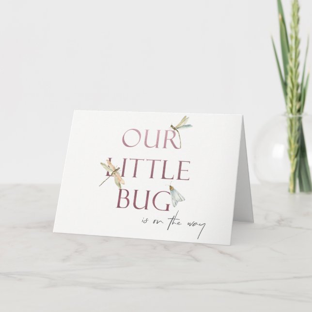 Cute Our Little Bug Pink Dragonfly Baby Shower Thank You Card (Front)