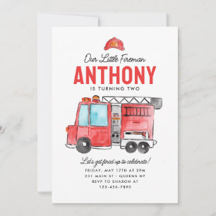 Cute Our Little Fireman Helmet Fire Truck Birthday Invitation