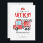 Cute Our Little Fireman Helmet Fire Truck Birthday Invitation<br><div class="desc">Cute Our Little Fireman Helmet Fire Truck Firefighter Birthday Invitation</div>