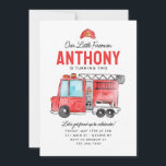 Cute Our Little Fireman Helmet Fire Truck Birthday Invitation<br><div class="desc">Cute Our Little Fireman Helmet Fire Truck Firefighter Birthday Invitation</div>