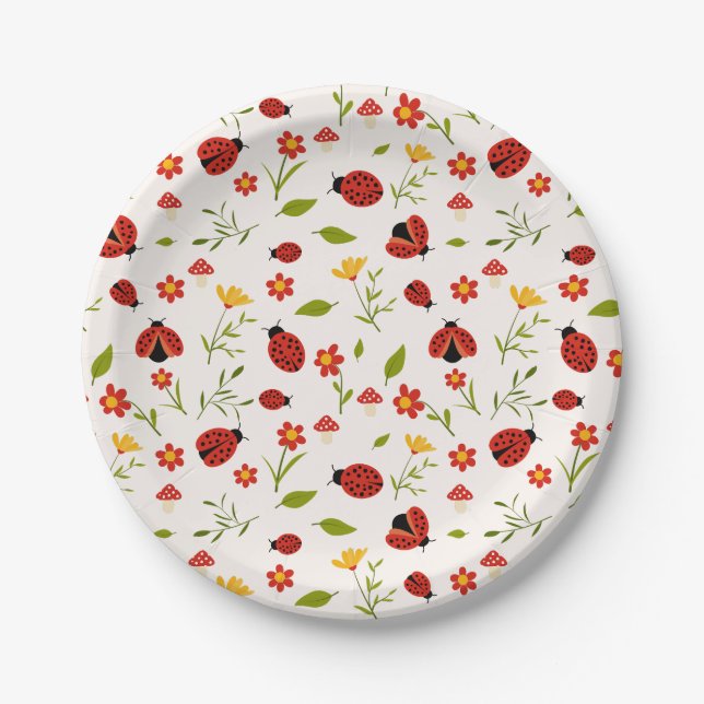 Cute Our Little Ladybug Girl Birthday Paper Plate (Front)