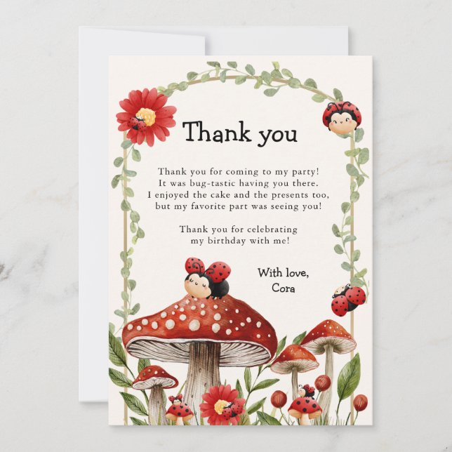 Cute Our Little Ladybug Girl Birthday Thank You Card (Front)