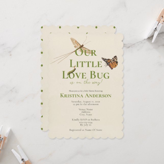 Cute Our Little Love Bug Baby Shower Invitation (Front/Back In Situ)
