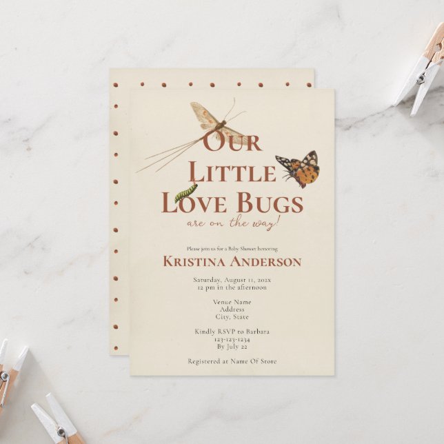 Cute Our Little Love Bugs Baby Invitation (Front/Back In Situ)