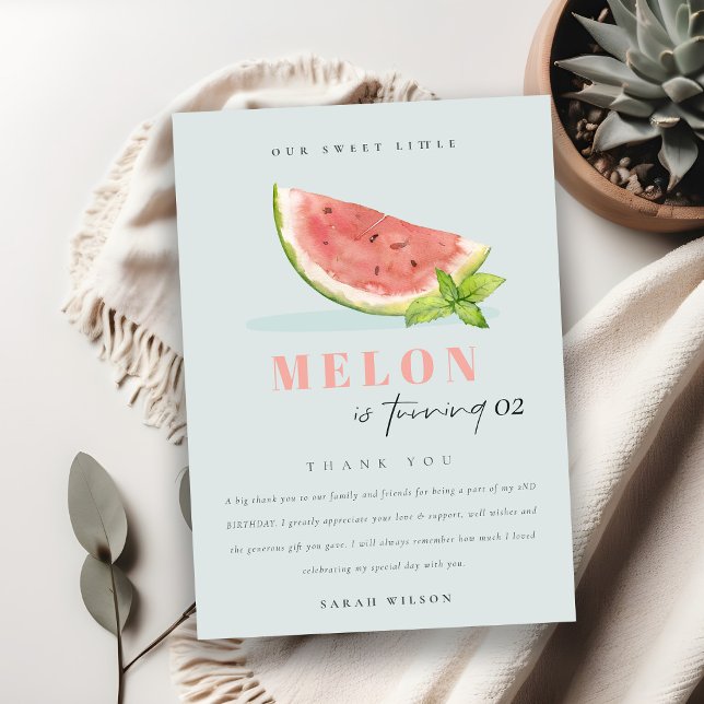 Cute Our Little Melon Blue Any Age Birthday Thank You Card (Creator Uploaded)
