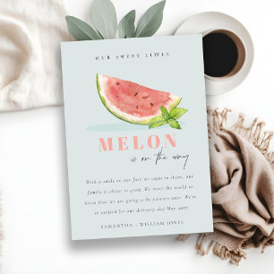 Cute Our Little Melon Mint Blue Boy Announcement