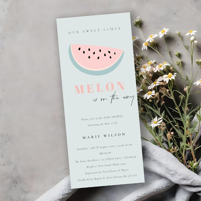 Cute Our Little Melon Pastel Aqua Blue Baby Shower Invitation (Creator Uploaded)