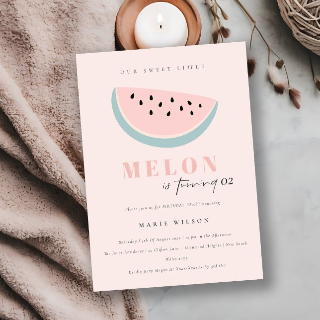 Cute Our Little Melon Pastel Pink Any Age Birthday Invitation (Creator Uploaded)