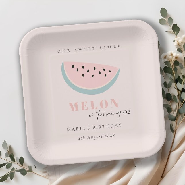Cute Our Little Melon Pastel Pink Any Age Birthday Paper Plate (Creator Uploaded)