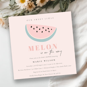 Cute Our Little Melon Pastel Pink Baby Shower Invitation