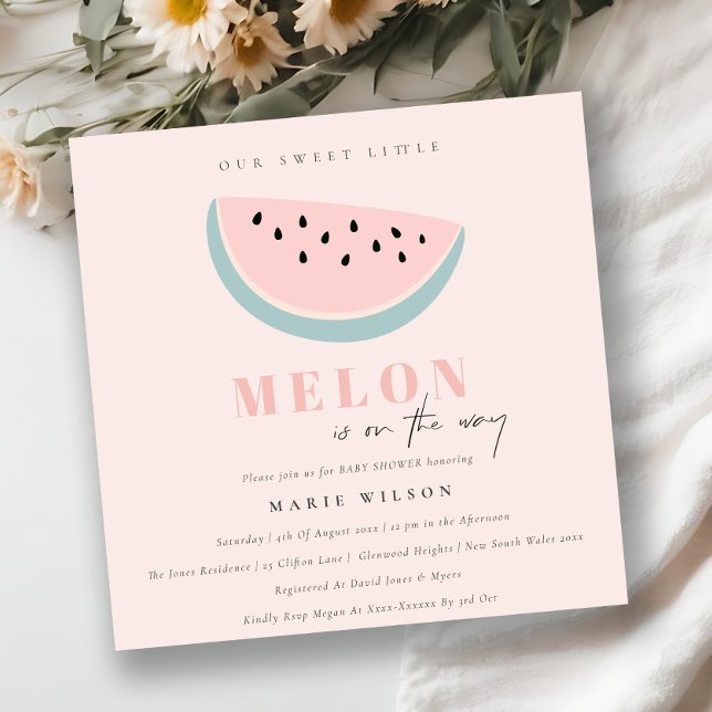 Cute Our Little Melon Pastel Pink Baby Shower Invitation (Creator Uploaded)