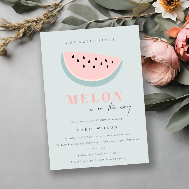 Cute Our Little Melon Pastel Pink Blue Baby Shower Invitation (Creator Uploaded)
