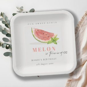 Cute Our Little Melon Red Green Any Age Birthday Paper Plate