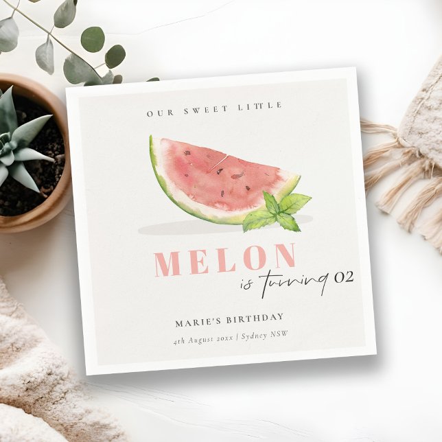 Cute Our Little Melon Watercolor Any Age Birthday Napkin (Creator Uploaded)