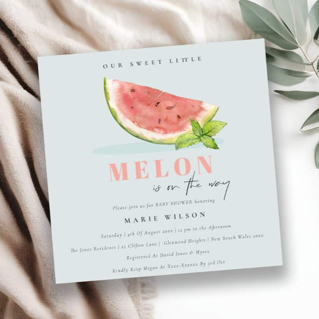 Cute Our Little Melon Watercolor Blue Baby Shower Invitation (Creator Uploaded)