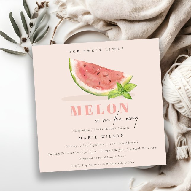 Cute Our Little Melon Watercolor Blush Baby Shower Invitation (Creator Uploaded)
