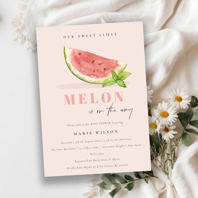 Cute Our Little Melon Watercolor Blush Baby Shower Invitation (Creator Uploaded)