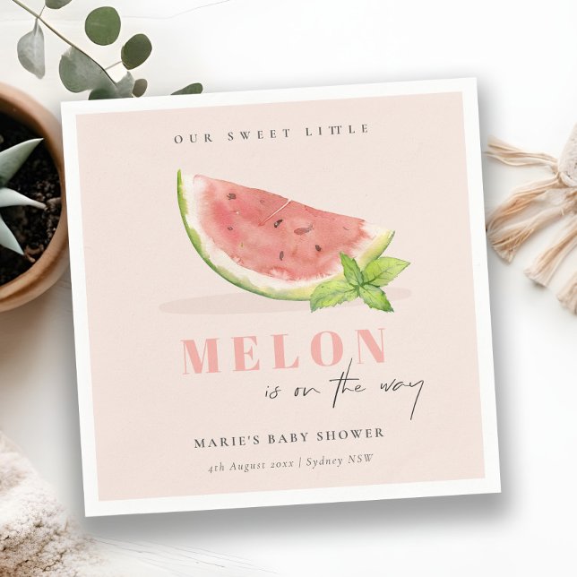 Cute Our Little Melon Watercolor Blush Baby Shower Napkin (Creator Uploaded)