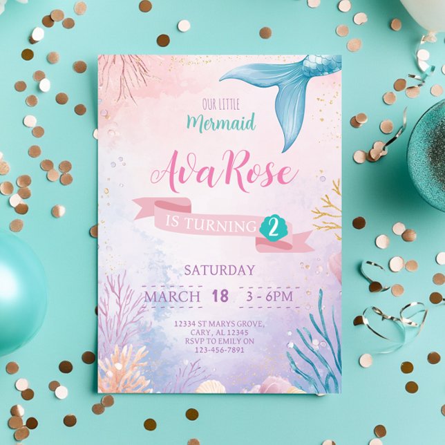 Cute Our Little Mermaid Girl Birthday Invitation (Creator Uploaded)