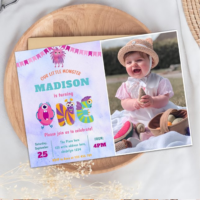 Cute Our Little Monster 1st Birthday Photo Invitation (Creator Uploaded)