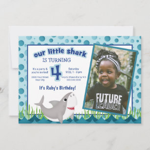 Cute Our Little Shark Ocean Photo 4th Birthday Invitation