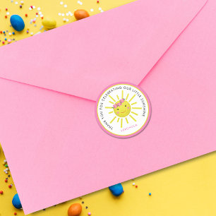 Cute Our Little Sunshine Birthday Thank You Classic Round Sticker