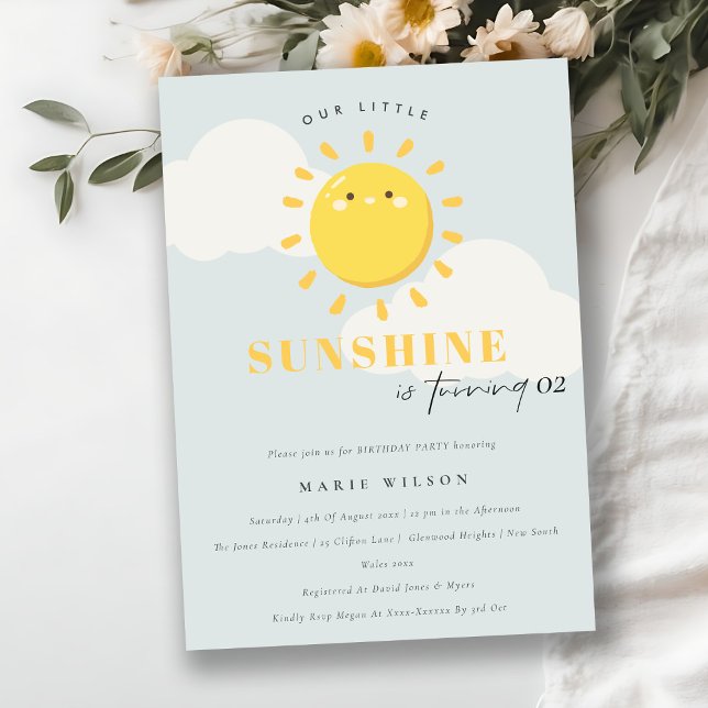 Cute Our Little Sunshine Blue Any Age Birthday Invitation (Creator Uploaded)
