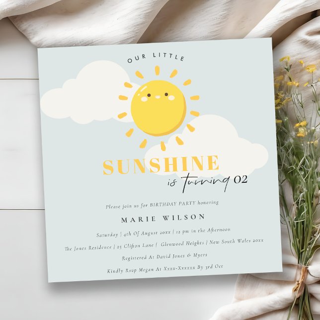 Cute Our Little Sunshine Blue Any Age Birthday Invitation (Creator Uploaded)