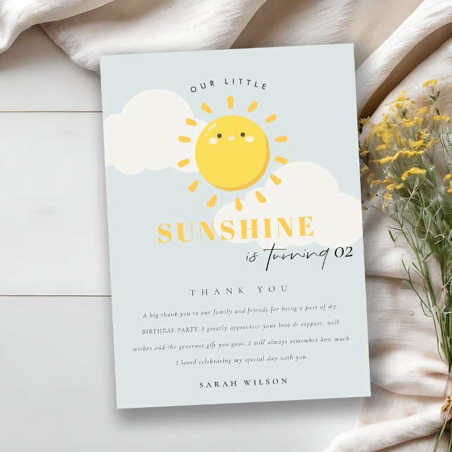 Cute Our Little Sunshine Blue Any Age Birthday Thank You Card (Creator Uploaded)