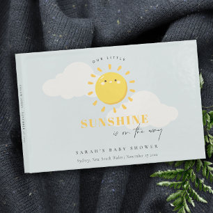 Cute Our Little Sunshine Blue Boy Baby Shower Guest Book