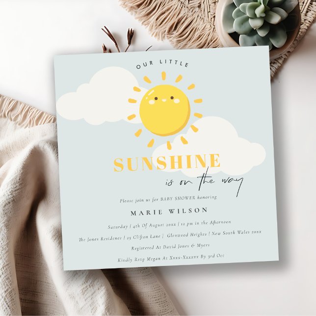 Cute Our Little Sunshine Blue Boy Baby Shower Invitation (Creator Uploaded)