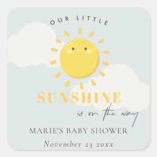Cute Our Little Sunshine Blue Boy Baby Shower Square Sticker