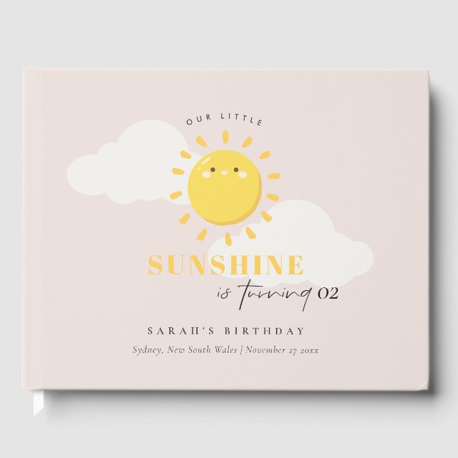 Cute Our Little Sunshine Blush Any Age Birthday Guest Book (Front)