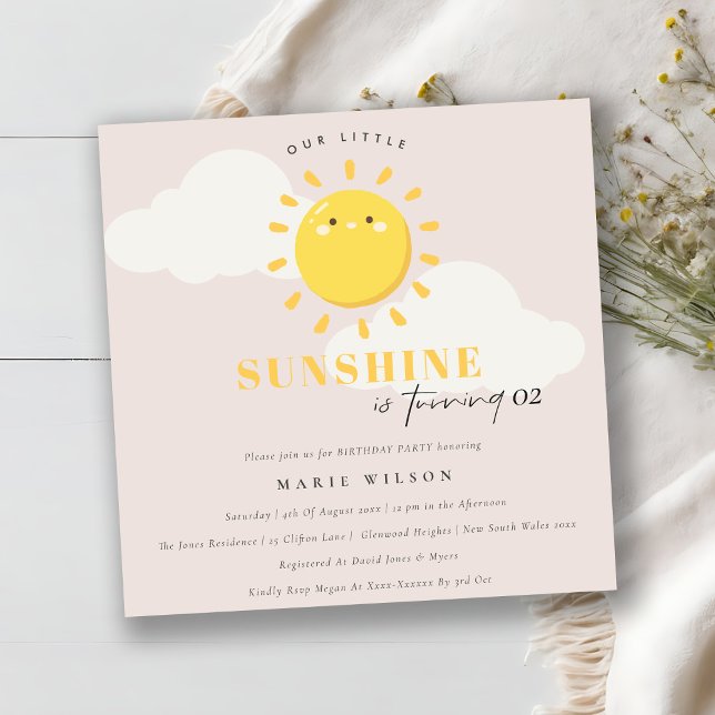 Cute Our Little Sunshine Blush Any Age Birthday Invitation (Creator Uploaded)