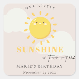 Cute Our Little Sunshine Blush Any Age Birthday Square Sticker