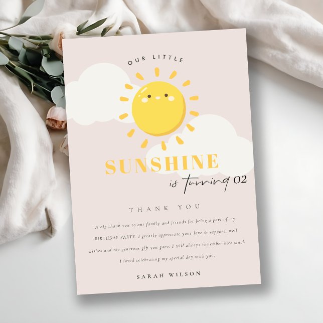 Cute Our Little Sunshine Blush Any Age Birthday Thank You Card (Creator Uploaded)