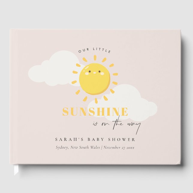 Cute Our Little Sunshine Blush Girl Baby Shower Guest Book (Front)