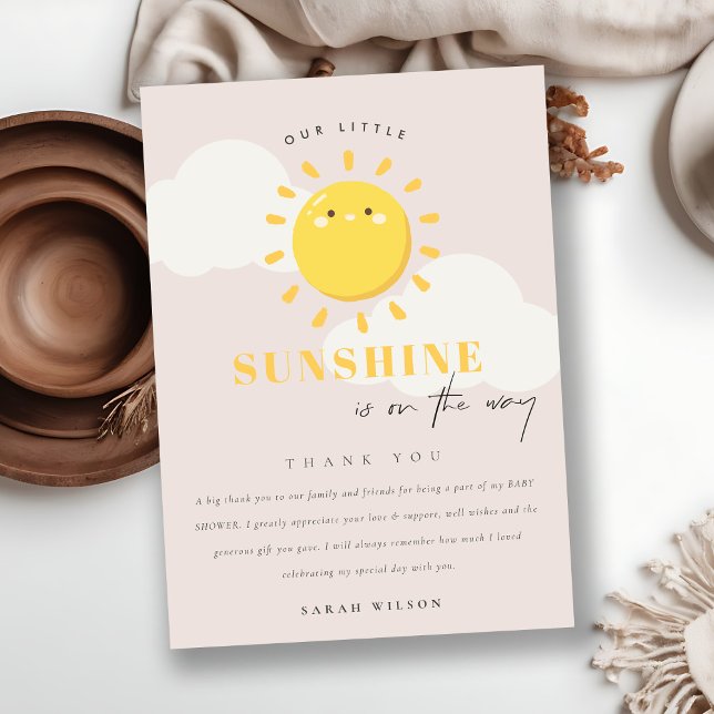 Cute Our Little Sunshine Blush Girl Baby Shower Thank You Card (Creator Uploaded)