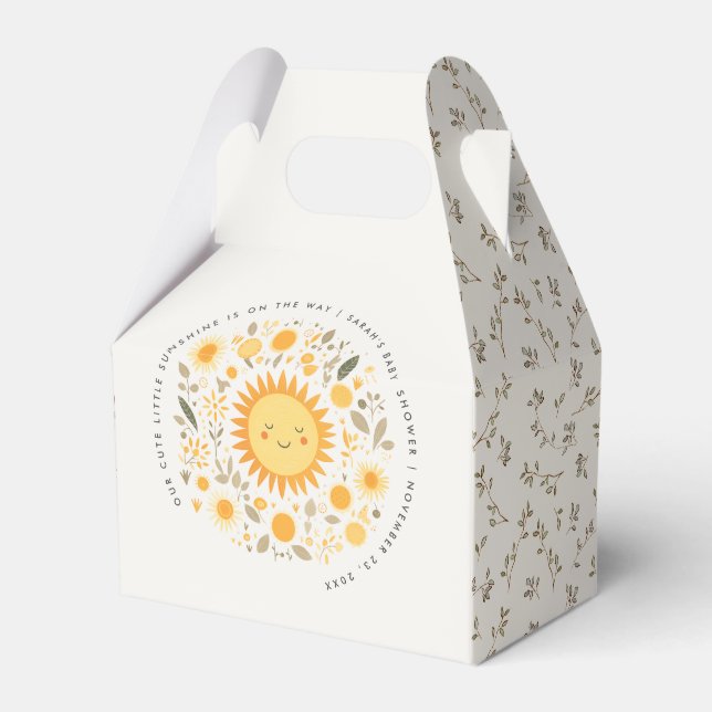 Cute Our Little Sunshine Boho Sun Baby Shower Favour Box (Front Side)